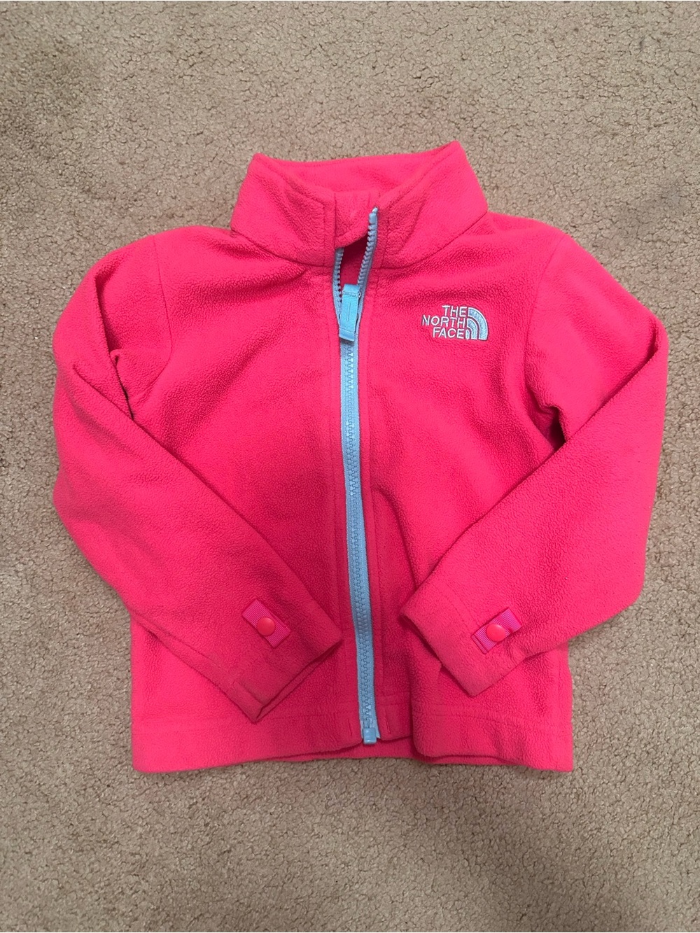 The North Face Bright Pink Fleece Jacket with Light Blue Zipper 2T